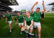 22 August 2021; Limerick players, including Cian Lynch, 11, celebrate with the Liam MacCarthy Cup after the GAA Hurling All-Ireland Senior Championship Final match between Cork and Limerick in Croke Park, Dublin. Photo by Stephen McCarthy/Sportsfile