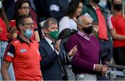 22 August 2021; Limerick manager businessman JP McManus, left and Irish businessman, financier and Glasgow Celtic FC shareholder Dermot Desmond before the GAA Hurling All-Ireland Senior Championship Final match between Cork and Limerick in Croke Park, Dublin. Photo by Ramsey Cardy/Sportsfile