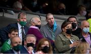 22 August 2021; Limerick manager businessman JP McManus, left and Irish businessman, financier and Glasgow Celtic FC shareholder Dermot Desmond, centre, and former Champion Jockey AP McCoy before the GAA Hurling All-Ireland Senior Championship Final match between Cork and Limerick in Croke Park, Dublin. Photo by Ramsey Cardy/Sportsfile