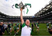 22 August 2021; Limerick manager John Kiely celebrates with the Liam MacCarthy Cup after the GAA Hurling All-Ireland Senior Championship Final match between Cork and Limerick in Croke Park, Dublin. Photo by Stephen McCarthy/Sportsfile