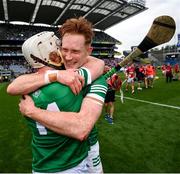 22 August 2021; Cian Lynch, left, and William O’Donoghue of Limerick celebrate after the GAA Hurling All-Ireland Senior Championship Final match between Cork and Limerick in Croke Park, Dublin. Photo by Stephen McCarthy/Sportsfile