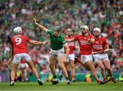 22 August 2021; William O’Donoghue of Limerick in action against Luke Meade, 9, and Shane Kingston of Cork during the GAA Hurling All-Ireland Senior Championship Final match between Cork and Limerick in Croke Park, Dublin. Photo by Ray McManus/Sportsfile