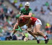 22 August 2021; Séamus Harnedy of Cork is tackled by Kyle Hayes of Limerick during the GAA Hurling All-Ireland Senior Championship Final match between Cork and Limerick in Croke Park, Dublin. Photo by Piaras Ó Mídheach/Sportsfile