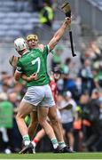 22 August 2021; Limerick players Dan Morrissey, behind, and Kyle Hayes celebrate after their side's victory in the GAA Hurling All-Ireland Senior Championship Final match between Cork and Limerick in Croke Park, Dublin. Photo by Piaras Ó Mídheach/Sportsfile