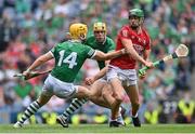 22 August 2021; Séamus Harnedy of Cork in action against Séamus Flanagan, 14, and Dan Morrissey of Limerick during the GAA Hurling All-Ireland Senior Championship Final match between Cork and Limerick in Croke Park, Dublin. Photo by Piaras Ó Mídheach/Sportsfile