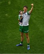 22 August 2021; Limerick goalkeeper Nickie Quaid and his son Dáithí celebrate after the GAA Hurling All-Ireland Senior Championship Final match between Cork and Limerick in Croke Park, Dublin. Photo by Daire Brennan/Sportsfile