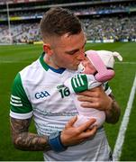 22 August 2021; Barry Hennessy of Limerick with his daughter Hope after the GAA Hurling All-Ireland Senior Championship Final match between Cork and Limerick in Croke Park, Dublin. Photo by Stephen McCarthy/Sportsfile