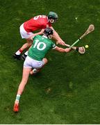 22 August 2021; Gearóid Hegarty of Limerick and Mark Coleman of Cork during the GAA Hurling All-Ireland Senior Championship Final match between Cork and Limerick in Croke Park, Dublin. Photo by Stephen McCarthy/Sportsfile