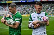 22 August 2021; Limerick players Graeme Mulcahy and daughter Róise, left, and Barry Hennessy and his daughter Hope, after the GAA Hurling All-Ireland Senior Championship Final match between Cork and Limerick in Croke Park, Dublin. Photo by Brendan Moran/Sportsfile