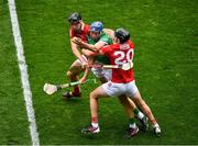 22 August 2021; David Reidy of Limerick in action against Robert Downey, left, and Niall Cashman of Cork during the GAA Hurling All-Ireland Senior Championship Final match between Cork and Limerick in Croke Park, Dublin. Photo by Daire Brennan/Sportsfile