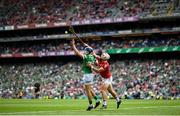22 August 2021; David Reidy of Limerick and Seán O’Leary Hayes of Cork during the GAA Hurling All-Ireland Senior Championship Final match between Cork and Limerick in Croke Park, Dublin. Photo by Stephen McCarthy/Sportsfile