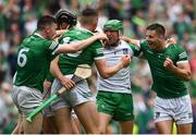 22 August 2021; Limerick players including Dan Morrissey and Nickie Quaid celebrate after the GAA Hurling All-Ireland Senior Championship Final match between Cork and Limerick in Croke Park, Dublin. Photo by Harry Murphy/Sportsfile