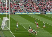 22 August 2021; Shane Kingston of Cork scores his side's goal past Limerick goalkeeper Nickie Quaid during the GAA Hurling All-Ireland Senior Championship Final match between Cork and Limerick in Croke Park, Dublin. Photo by Stephen McCarthy/Sportsfile