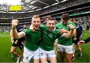 22 August 2021; Peter Casey, left, and Graeme Mulcahy of Limerick celebrate after the GAA Hurling All-Ireland Senior Championship Final match between Cork and Limerick in Croke Park, Dublin. Photo by Ramsey Cardy/Sportsfile