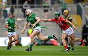 22 August 2021; Cian Lynch of Limerick and Eoin Cadogan of Cork during the GAA Hurling All-Ireland Senior Championship Final match between Cork and Limerick in Croke Park, Dublin. Photo by Ramsey Cardy/Sportsfile