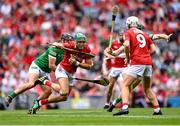 22 August 2021; Eoin Cadogan of Cork is tackled by Darragh O’Donovan of Limerick during the GAA Hurling All-Ireland Senior Championship Final match between Cork and Limerick in Croke Park, Dublin. Photo by Piaras Ó Mídheach/Sportsfile