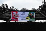 22 August 2021; A big screen in the stadium before the GAA Hurling All-Ireland Senior Championship Final match between Cork and Limerick in Croke Park, Dublin. Photo by Piaras Ó Mídheach/Sportsfile