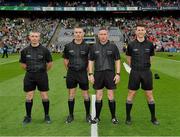 22 August 2021; Referee Fergal Horgan with his officials Liam Gordon, James Owens and Seán Stack before the GAA Hurling All-Ireland Senior Championship Final match between Cork and Limerick in Croke Park, Dublin. Photo by Ray McManus/Sportsfile