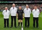 22 August 2021; Referee Fergal Horgan and his umpires John Ryan, Alan Horgan, Mick Butler and Sean Bradshaw before the GAA Hurling All-Ireland Senior Championship Final match between Cork and Limerick in Croke Park, Dublin. Photo by Ray McManus/Sportsfile