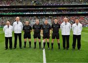 22 August 2021; Referee Fergal Horgan with his officials Liam Gordon, James Owens and Seán Stack, and his umpires John Ryan, Alan Horgan, Mick Butler and Sean Bradshaw before the GAA Hurling All-Ireland Senior Championship Final match between Cork and Limerick in Croke Park, Dublin. Photo by Ray McManus/Sportsfile