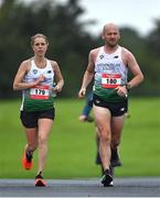 21 August 2021; Karla Borland, left, Richard Duffy, both representing Ulster and Northern Ireland, competing in the Irish National 50 kilometre and 100 kilometre Championships, incorporating the Anglo Celtic Plate, at Mondello Park in Naas, Kildare. Photo by Brendan Moran/Sportsfile
