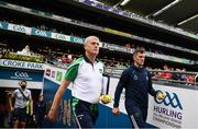22 August 2021; Limerick manager John Kiely walks out with selector Donal O'Grady before the GAA Hurling All-Ireland Senior Championship Final match between Cork and Limerick in Croke Park, Dublin. Photo by Harry Murphy/Sportsfile