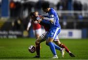 20 August 2021; Ben McCormack of St Patrick's Athletic and Will Seymore of Finn Harps during the SSE Airtricity League Premier Division match between Finn Harps and St Patrick's Athletic at Finn Park in Ballybofey, Donegal. Photo by Ben McShane/Sportsfile