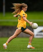 22 August 2021; Broghan Crossan of Antrim has a shot on goal during the TG4 All-Ireland Ladies Football Junior Championship Semi-Final match between Antrim and Carlow at Lannleire GFC in Dunleer, Louth. Photo by Ben McShane/Sportsfile