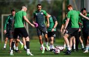 25 August 2021; Graham Burke, centre, during a Shamrock Rovers training session at Roadstone Group Sports Club in Dublin. Photo by Seb Daly/Sportsfile