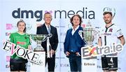 25 August 2021; The Football Association of Ireland today announced EVOKE.ie as sponsor of the FAI Women’s Senior Cup for the next two years in the first dedicated sponsorship deal for the historic and prestigious competition. EVOKE.ie and EXTRA.ie, part of DMG Media, Ireland’s largest publisher of digital content, will now work alongside the FAI to further enhance their senior Cup competitions. The innovative EVOKE.ie FAI Women’s Cup and the EXTRA.ie FAI Cup sponsorship deals were officially launched today at the FAI’s Abbotstown Headquarters. Pictured at the announcement are, from left, Eleanor Ryan Doyle of Peamount United, FAI Chief Executive Officer Jonathan Hill, Paul Henderson, Managing Director, DMG Media Ireland, and Andy of Boyle of Dundalk. Photo by Seb Daly/Sportsfile