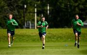 25 August 2021; Ireland players, from left, Ben White, Josh Little and William McCLintock during a Cricket Ireland training session ahead of the Zimbabwe series at Malahide Cricket Club in Dublin. Photo by Harry Murphy/Sportsfile