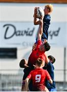 25 August 2021; Ethan Fennell of Metropolitan contests a lineout with Lincoln De Year of North-East during the Shane Horgan Cup Round 2 match between Metro and North East at Energia Park in Dublin.  Photo by Eóin Noonan/Sportsfile