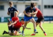 25 August 2021; Gavin Keane of Metropolitan is tackled by Luke Carley of North-East during the Shane Horgan Cup Round 2 match between Metro and North East at Energia Park in Dublin.  Photo by Eóin Noonan/Sportsfile