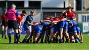 25 August 2021; Players from both teams contest a scrum during the Shane Horgan Cup Round 2 match between Metro and North East at Energia Park in Dublin.  Photo by Eóin Noonan/Sportsfile
