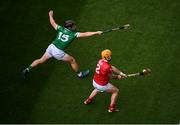 22 August 2021; Niall O’Leary of Cork in action against Peter Casey of Limerick during the GAA Hurling All-Ireland Senior Championship Final match between Cork and Limerick in Croke Park, Dublin. Photo by Stephen McCarthy/Sportsfile