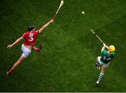 22 August 2021; Séamus Flanagan of Limerick in action against Robert Downey of Cork during the GAA Hurling All-Ireland Senior Championship Final match between Cork and Limerick in Croke Park, Dublin. Photo by Stephen McCarthy/Sportsfile