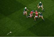 22 August 2021; Mark Coleman, right, and Seán O’Donoghue of Cork in action against Aaron Gillane, left, Cian Lynch and Peter Casey, right, during the GAA Hurling All-Ireland Senior Championship Final match between Cork and Limerick in Croke Park, Dublin. Photo by Stephen McCarthy/Sportsfile