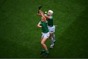 22 August 2021; Limerick players Cathal O’Neill, left and Pat Ryan warm up before the GAA Hurling All-Ireland Senior Championship Final match between Cork and Limerick in Croke Park, Dublin. Photo by Stephen McCarthy/Sportsfile