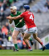 22 August 2021; Cian Lynch of Limerick in action against Seán O’Donoghue of Cork during the GAA Hurling All-Ireland Senior Championship Final match between Cork and Limerick in Croke Park, Dublin. Photo by Stephen McCarthy/Sportsfile