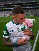 22 August 2021; Limerick's Barry Hennessy with his four-week-old daughter Hope following the GAA Hurling All-Ireland Senior Championship Final match between Cork and Limerick in Croke Park, Dublin. Photo by Stephen McCarthy/Sportsfile