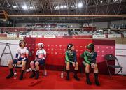 26 August 2021; Katie-George Dunlevy, left, and Eve McCrystal of Ireland and Corrine Hall, left, and Lora Fachie of Great Britain before competing in the Women's B 1000 metre time trial final at the Izu Velodrome on day two during the Tokyo 2020 Paralympic Games in Tokyo, Japan. Photo by David Fitzgerald/Sportsfile