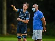 25 August 2021; Elaine Anthony speaks with Physiotherapist Barry Smith during a Leinster Rugby Womens training session at Kings Hospital in Lucan, Dublin. Photo by Harry Murphy/Sportsfile