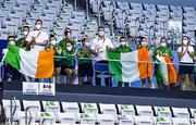 26 August 2021; The Ireland team cheer for Ellen Keane of Ireland as she collects her gold medal after winning in the Women's SB8 100 metre breaststroke final at the Tokyo Aquatic Centre on day two during the Tokyo 2020 Paralympic Games in Tokyo, Japan. Photo by Sam Barnes/Sportsfile