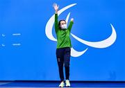 26 August 2021; Ellen Keane of Ireland steps forward to collect her gold medal after winning the Women's SB8 100 metre breaststroke final at the Tokyo Aquatic Centre on day two during the Tokyo 2020 Paralympic Games in Tokyo, Japan. Photo by Sam Barnes/Sportsfile