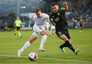 26 August 2021; Märten Kuusk of Flora Tallinn in action against Aaron Greene of Shamrock Rovers during the UEFA Europa Conference League play-off second leg match between Shamrock Rovers and Flora Tallinn at Tallaght Stadium in Dublin. Photo by Stephen McCarthy/Sportsfile