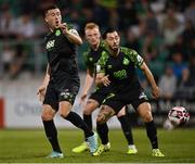 26 August 2021; Aaron Greene, left, and Richie Towell of Shamrock Rovers fail to convert a chance on goal during the UEFA Europa Conference League play-off second leg match between Shamrock Rovers and Flora Tallinn at Tallaght Stadium in Dublin. Photo by Seb Daly/Sportsfile