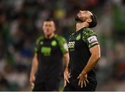 26 August 2021; Richie Towell of Shamrock Rovers reacts after failing to convert a chance on goal during the UEFA Europa Conference League play-off second leg match between Shamrock Rovers and Flora Tallinn at Tallaght Stadium in Dublin. Photo by Seb Daly/Sportsfile