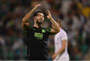 26 August 2021; Richie Towell of Shamrock Rovers reacts after failing to convert a chance on goal during the UEFA Europa Conference League play-off second leg match between Shamrock Rovers and Flora Tallinn at Tallaght Stadium in Dublin. Photo by Seb Daly/Sportsfile