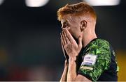 26 August 2021; Rory Gaffney of Shamrock Rovers after his side's defeat to Flora Tallinn in their UEFA Europa Conference League play-off second leg match at Tallaght Stadium in Dublin. Photo by Seb Daly/Sportsfile