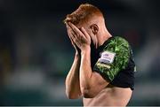 26 August 2021; Rory Gaffney of Shamrock Rovers after his side's defeat to Flora Tallinn in their UEFA Europa Conference League play-off second leg match at Tallaght Stadium in Dublin. Photo by Seb Daly/Sportsfile
